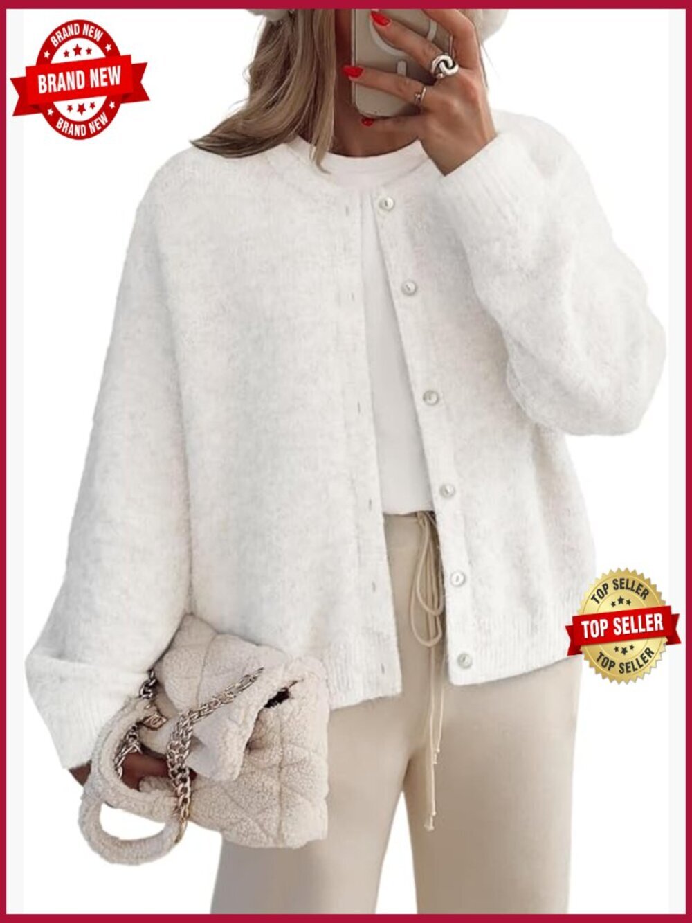 Oversized Crew Neck Button Down Cardigan Sweater Cozy Knit